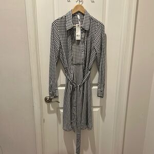 Black and White Houndstooth Trench Coat